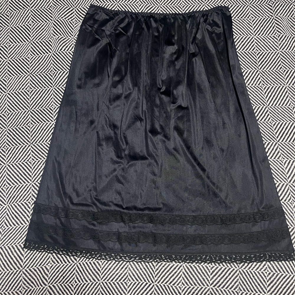 Vintage Black Satin Slip Skirt | XL